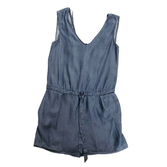 ZARA Blue Size XS Shorts Sleeveless Romper V-Neck Tie Waist One Piece Chambray - Picture 4 of 9